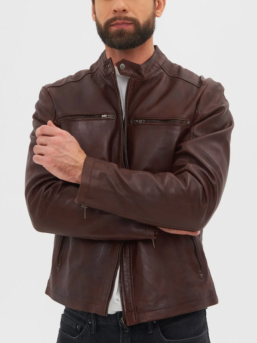 Freddie Classic Leather Cafe Racer Brown Jacket