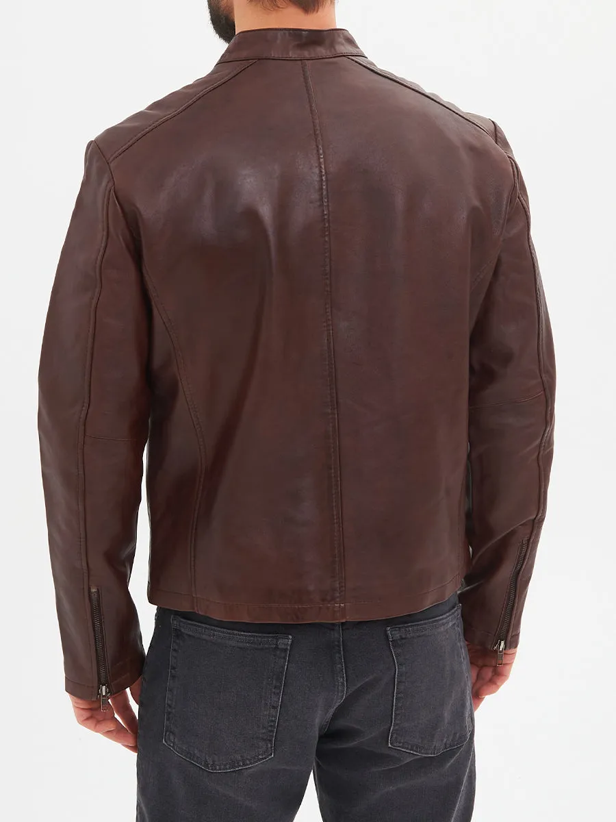 Freddie Classic Leather Cafe Racer Brown Jacket