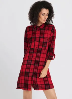 Full Sleeves Check Shirt Dress