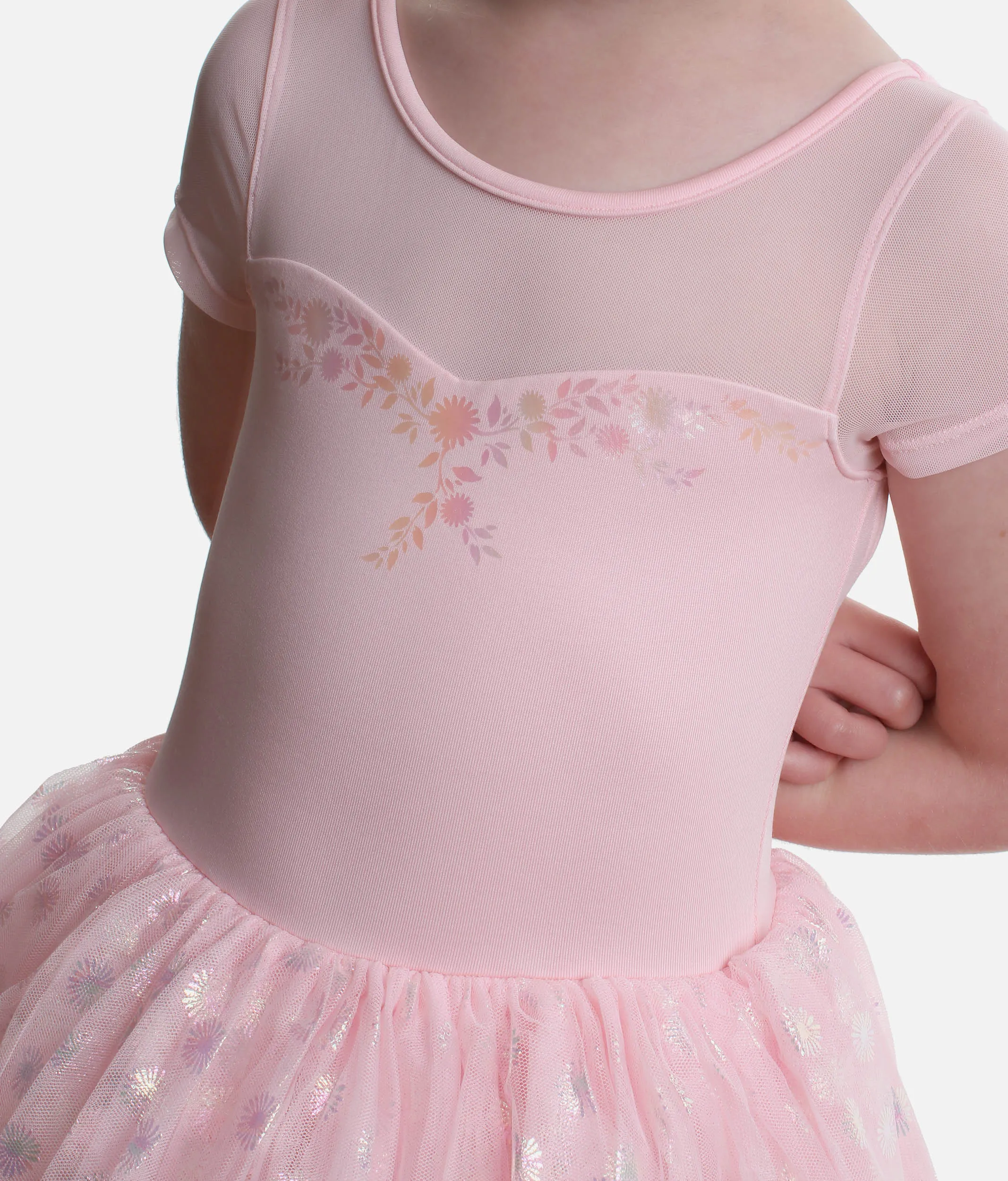 Girls Cap Sleeve Tutu Dress with Sparkling Floral Tulle - M1561C