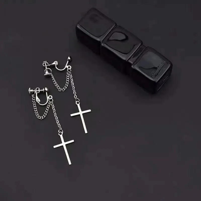 Gothic Personality Cool Hoop Earrings Dangle Cross