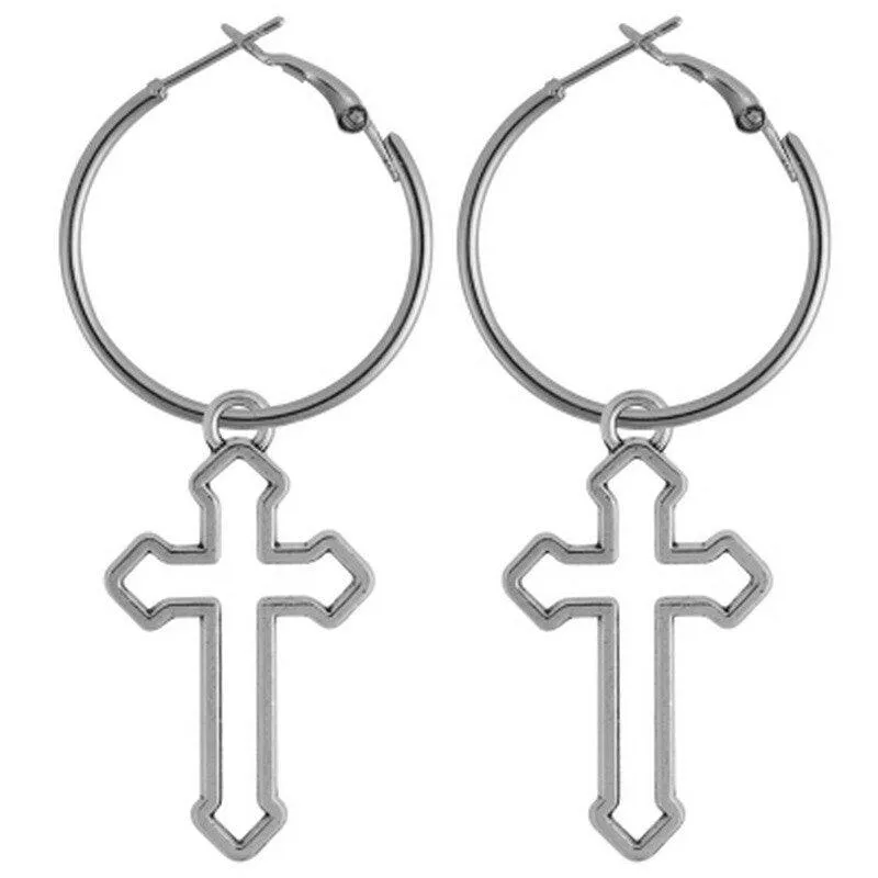 Gothic Personality Cool Hoop Earrings Dangle Cross