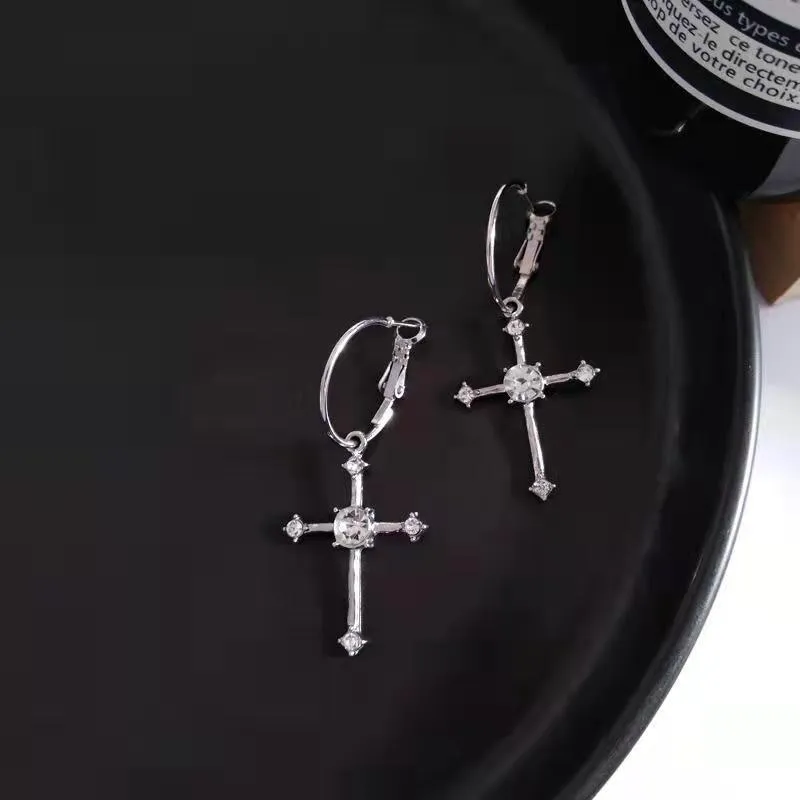 Gothic Personality Cool Hoop Earrings Dangle Cross