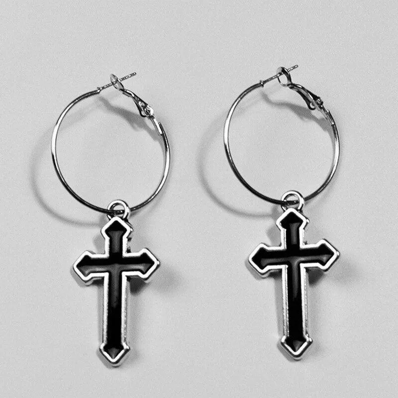 Gothic Personality Cool Hoop Earrings Dangle Cross