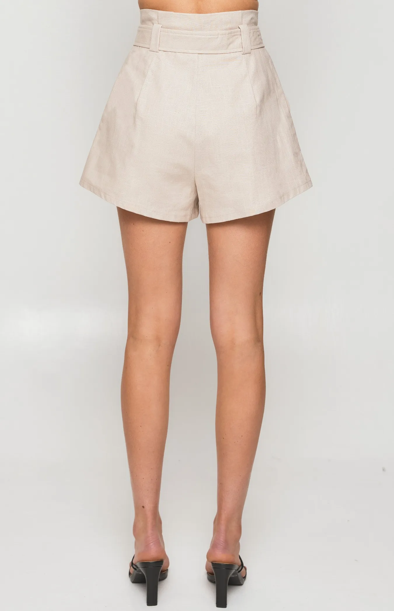 High Waisted Paper Bag Shorts with Circle Buckle Detail (WPA231B)