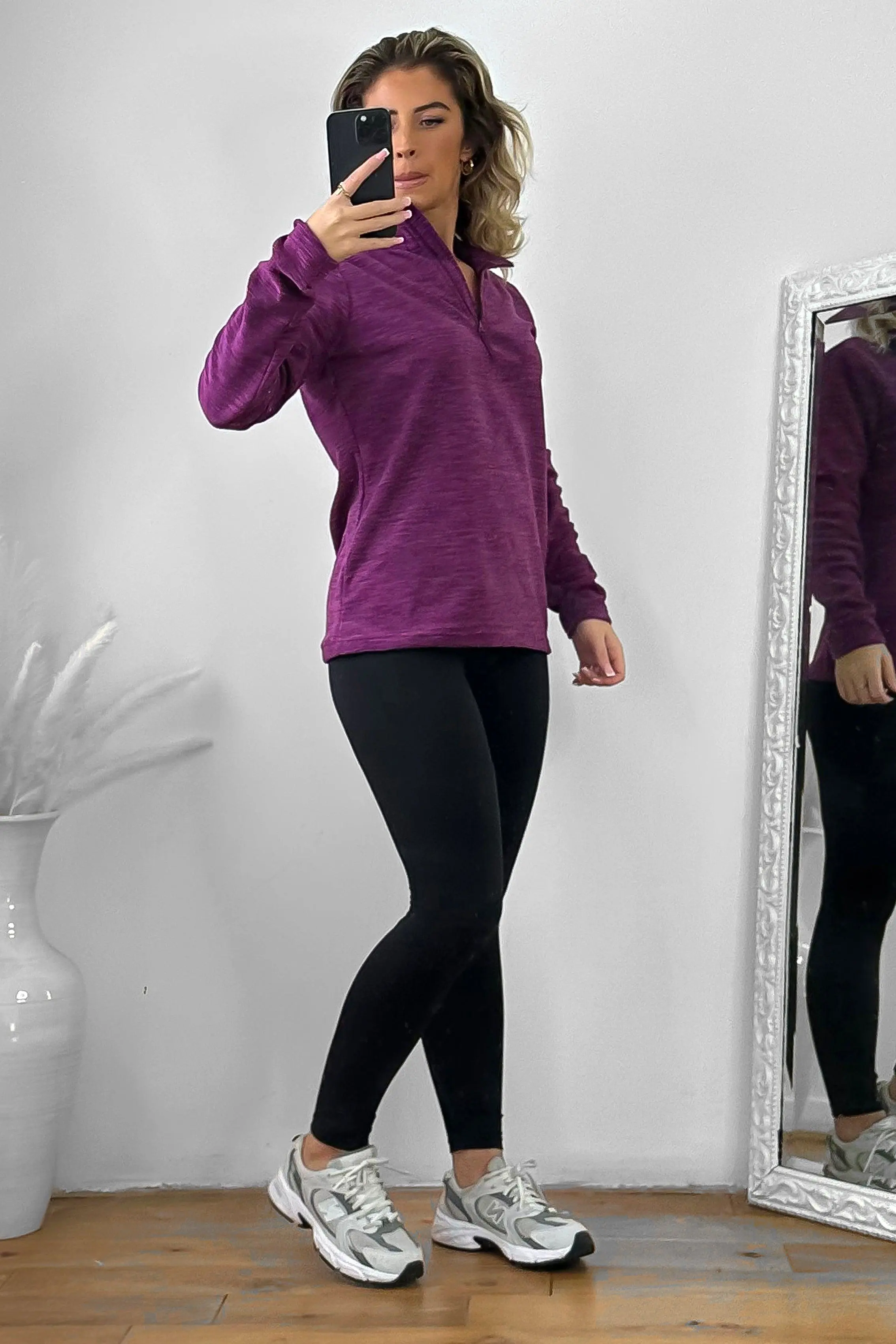 High Zipped Neck Melange Sportswear Top