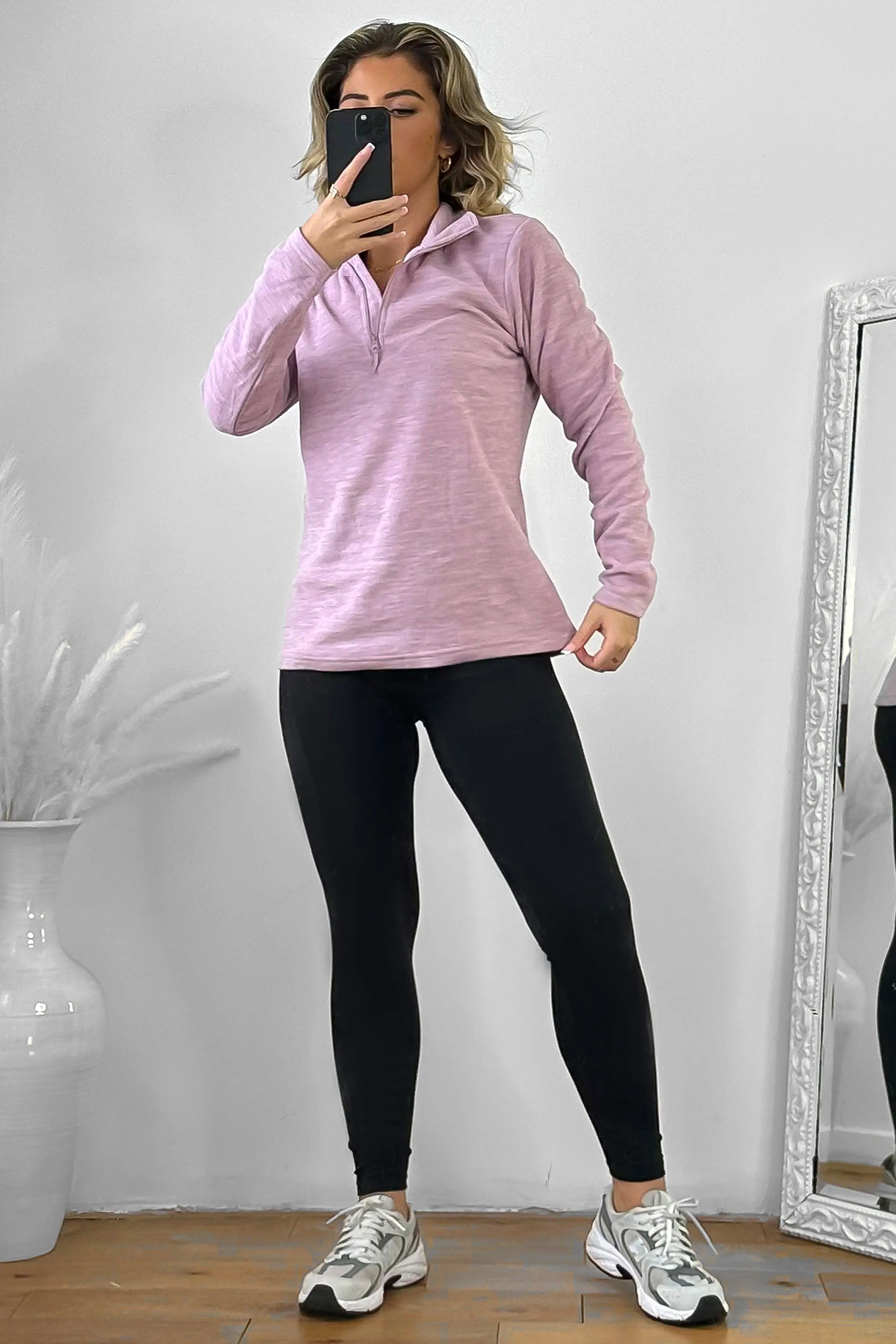 High Zipped Neck Melange Sportswear Top