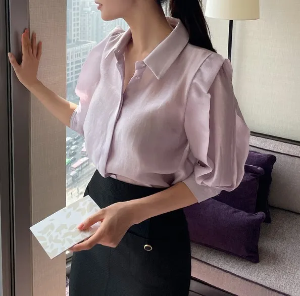 I AM MARI  |Chiffon Short Sleeves Office Style Elegant Style