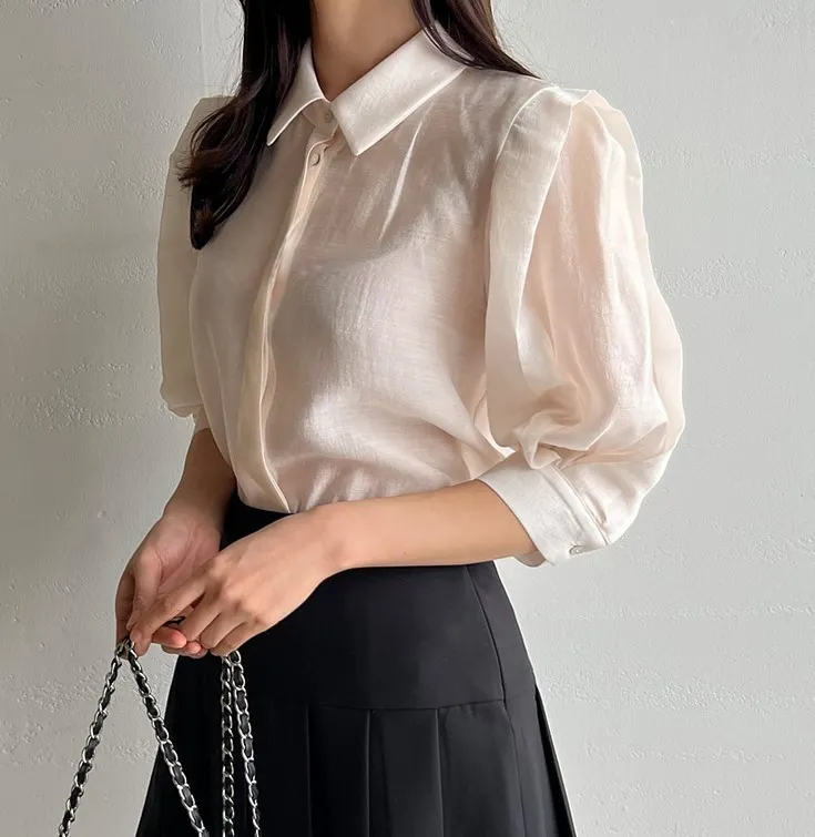 I AM MARI  |Chiffon Short Sleeves Office Style Elegant Style