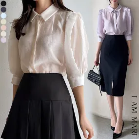 I AM MARI  |Chiffon Short Sleeves Office Style Elegant Style