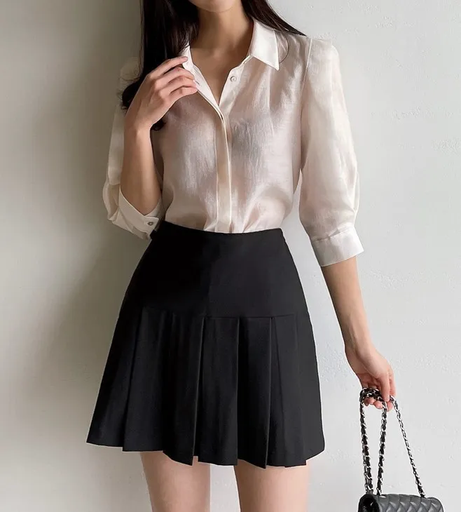 I AM MARI  |Chiffon Short Sleeves Office Style Elegant Style