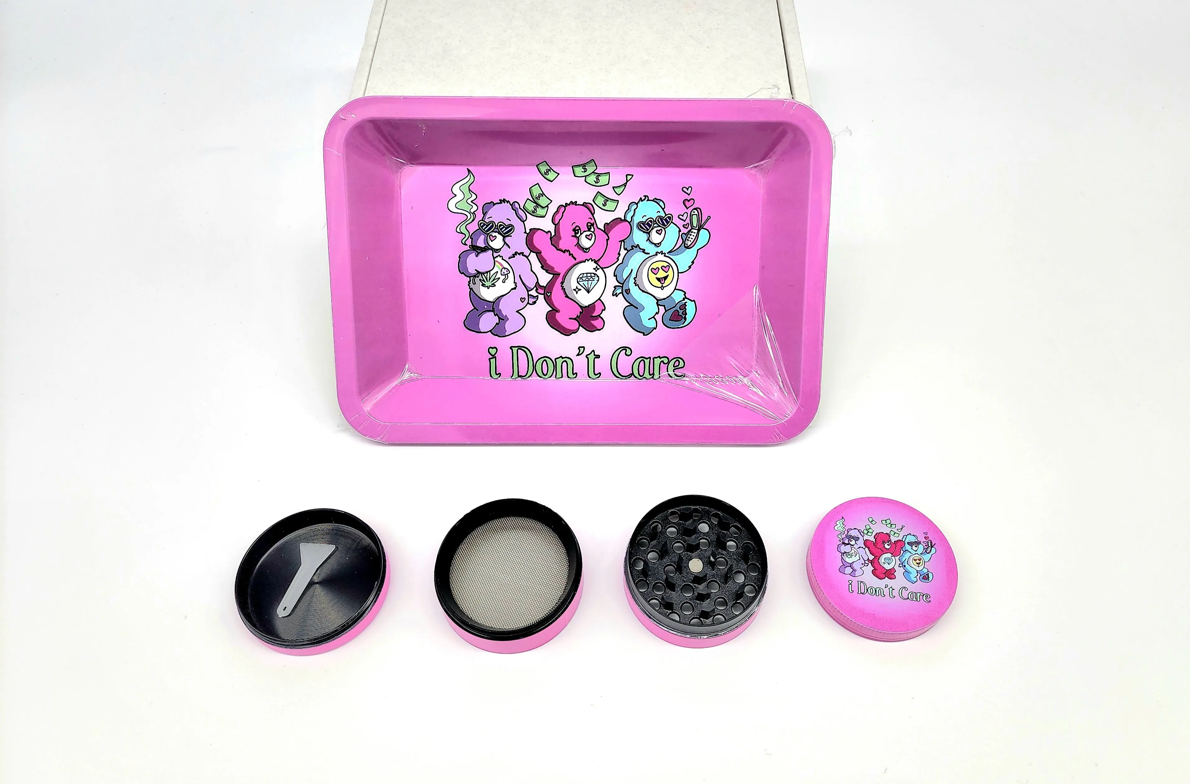 I-Don't-Care Bear Rolling Tray + Grinder Bundle