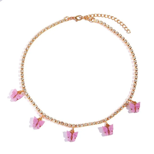 Iced Out Butterfly Choker Necklaces