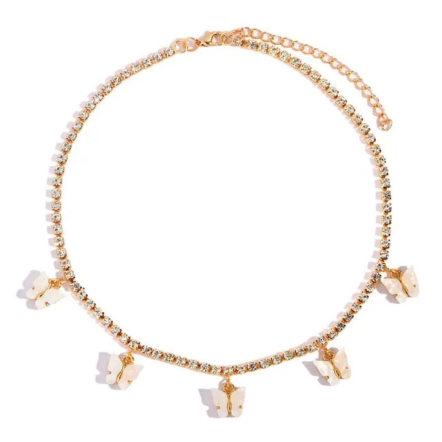 Iced Out Butterfly Choker Necklaces