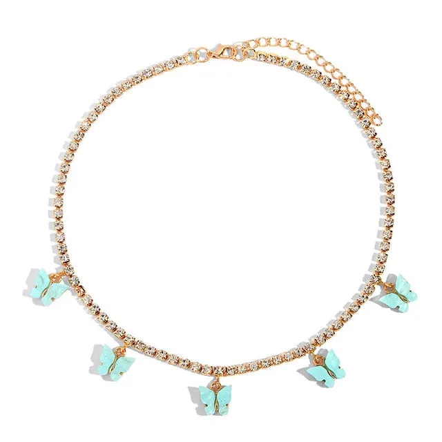 Iced Out Butterfly Choker Necklaces