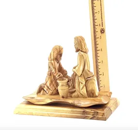 Jesus Christ Washing of the Feet Sculpture, 7.5 Carving from Holy Land Olive Wood