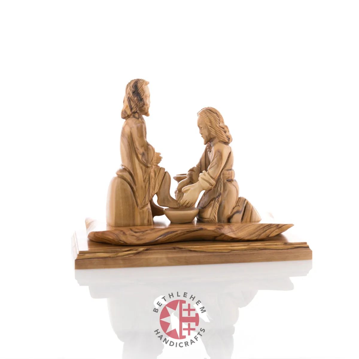 Jesus Christ Washing of the Feet Sculpture, 7.5 Carving from Holy Land Olive Wood