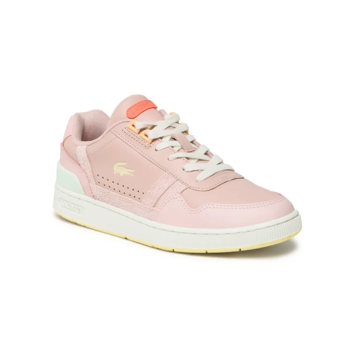 LACOSTE 7-45SFA0067AMY T-CLIP 123 WMN'S (Medium) Light Pink/Light Yellow Leather & Synthetic Lifestyle Shoes