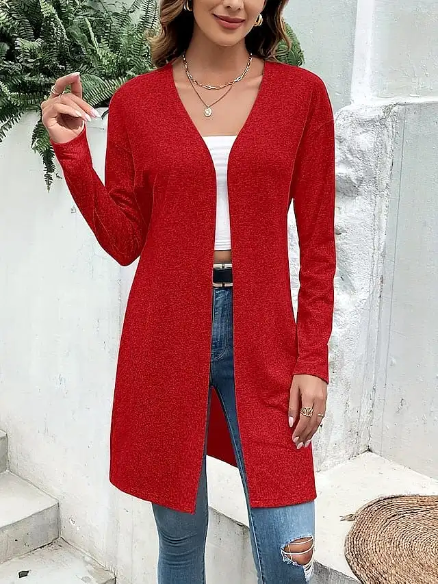 Ladies' Red Windproof Coat with Oversized Cardigan Style