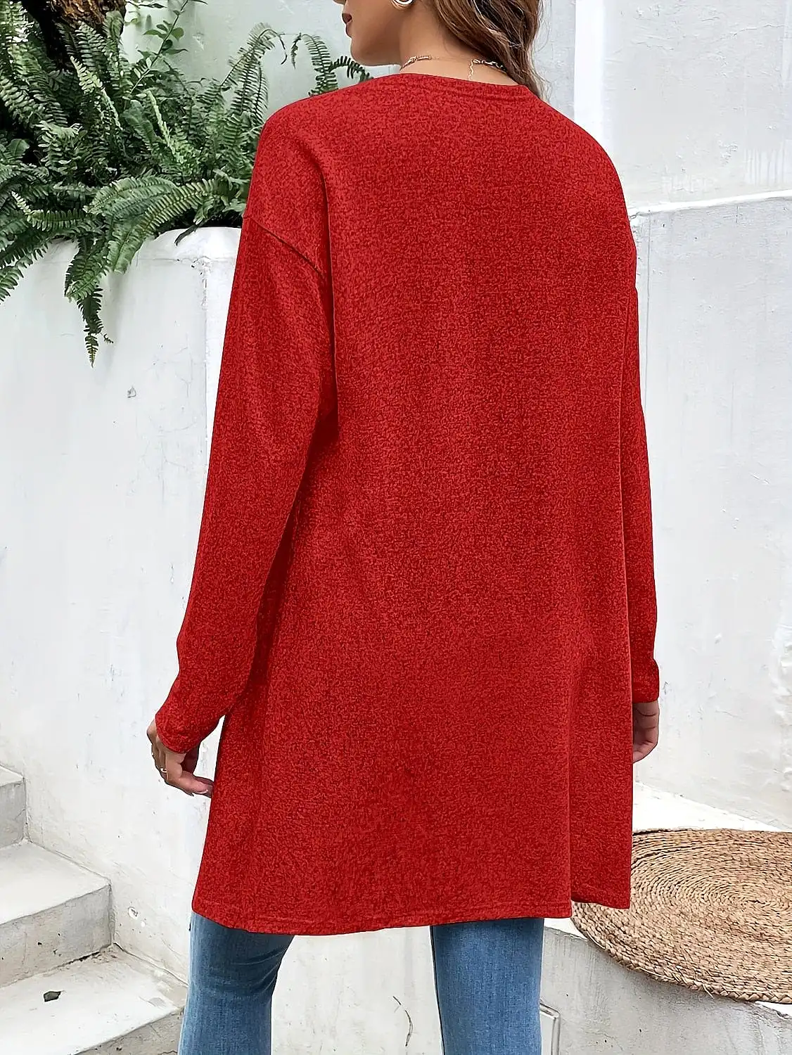 Ladies' Red Windproof Coat with Oversized Cardigan Style