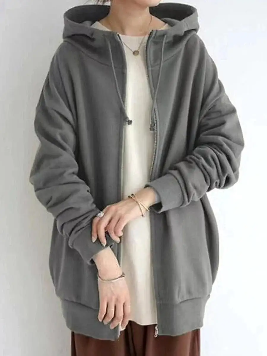 Ladies' Warm Hoodie Jacket with Long Coat and Pockets