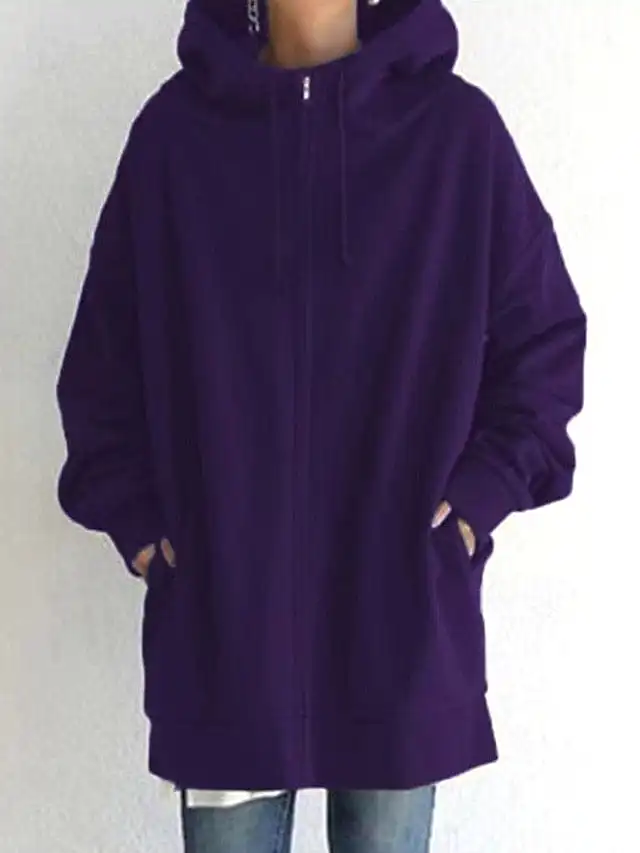 Ladies' Warm Hoodie Jacket with Long Coat and Pockets