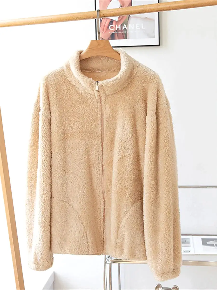 Ladies' Warm Zip-up Sherpa Teddy Coat for Winter