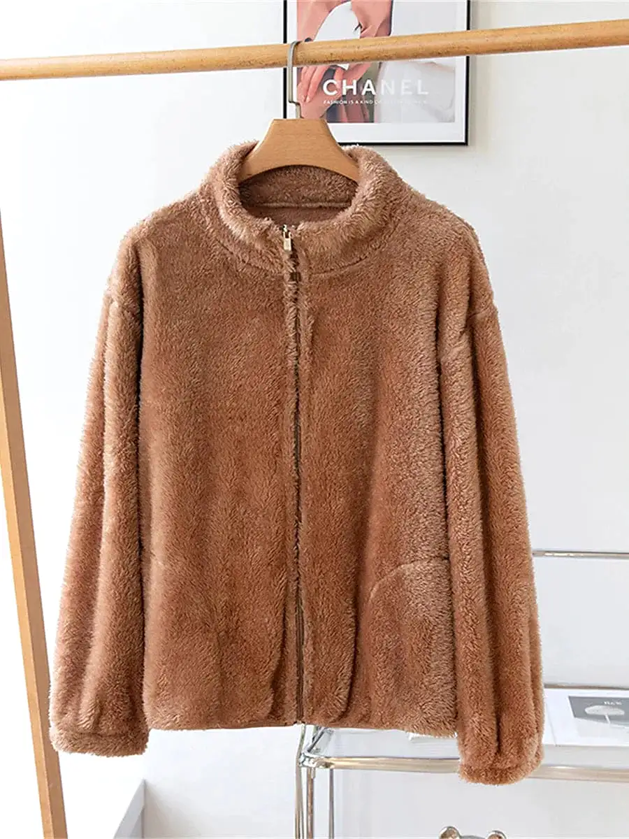 Ladies' Warm Zip-up Sherpa Teddy Coat for Winter