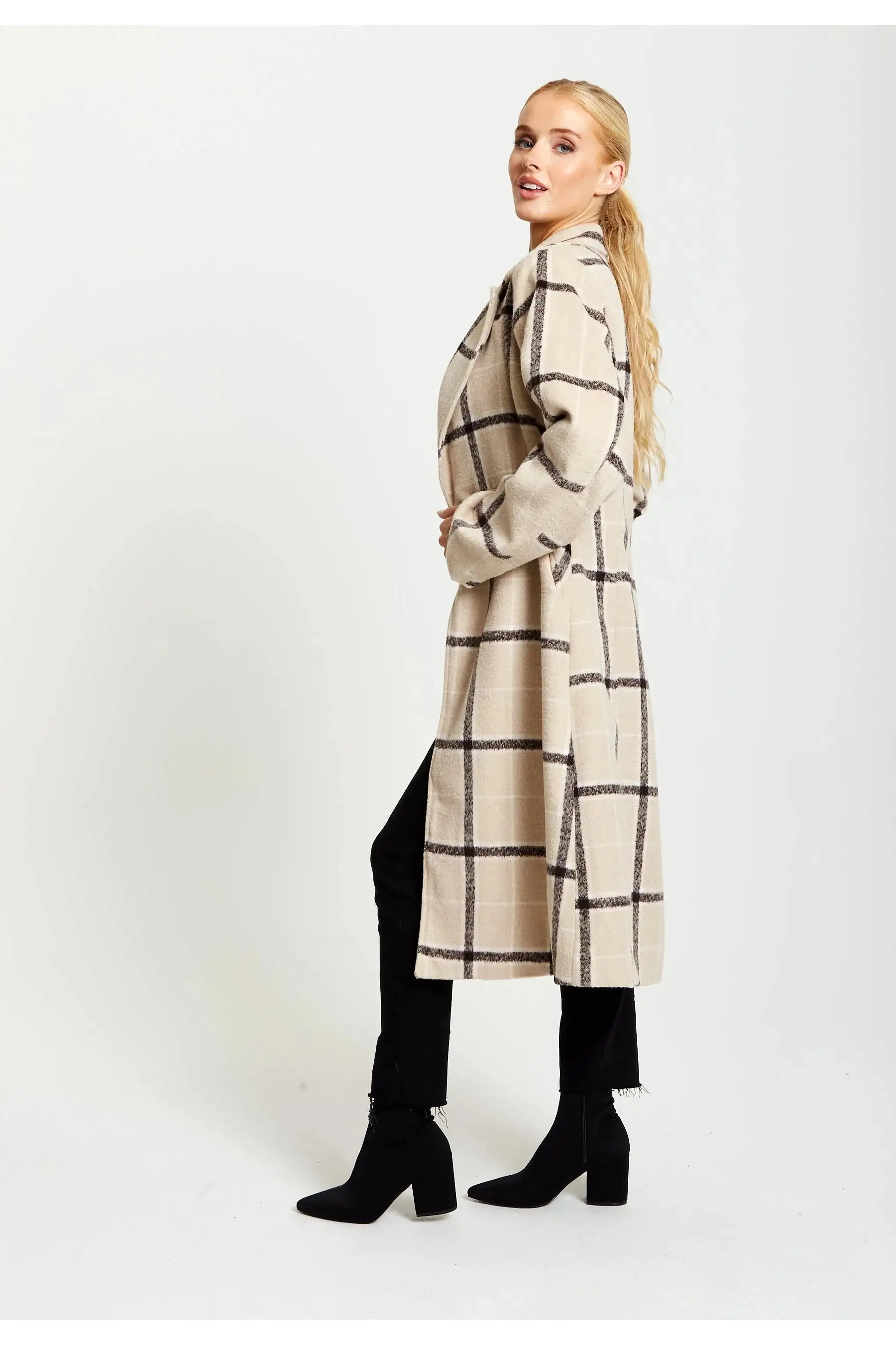 Liquorish Longline Check Coat