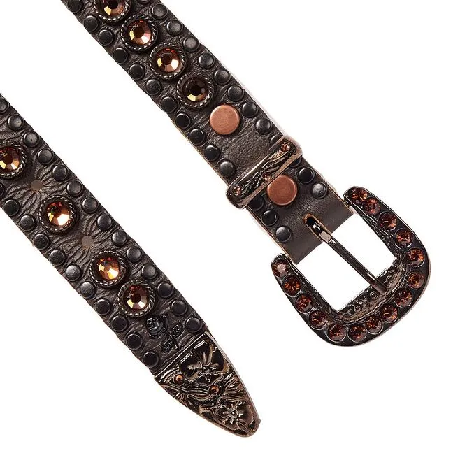 LOW BELT WITH SWAROVSKY BUCKLE STUDS Woman Black Bronze