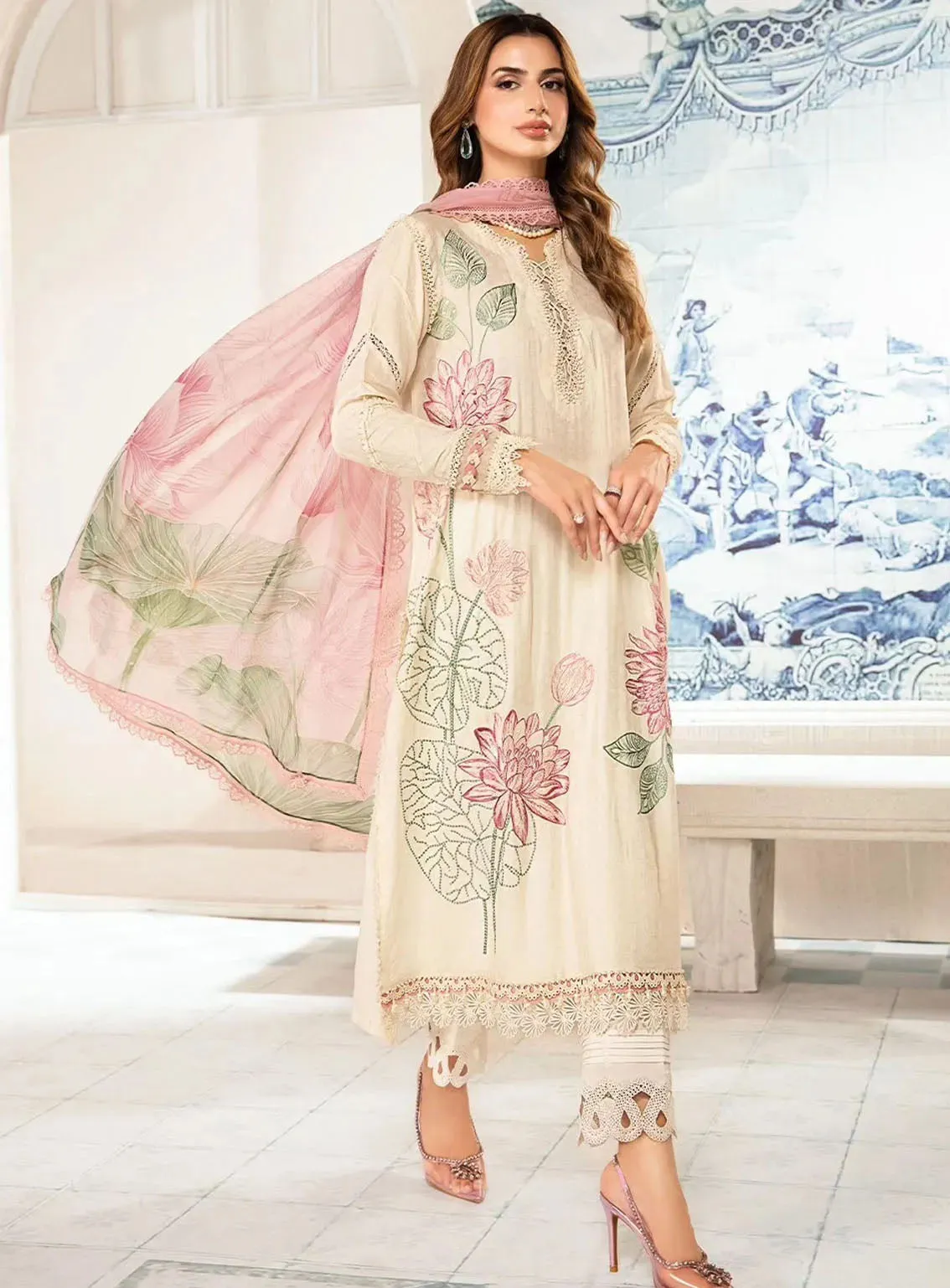 M Prints By Maria B Eid Embroidered Lawn 3 Piece Unstitched Suit MB24E2 1A