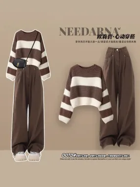 Maillard early autumn sweater deep winter outfit with small this year's popular and cool denim wide-leg pants suit