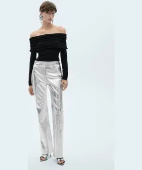 MANGO Metallic straight-fit pants