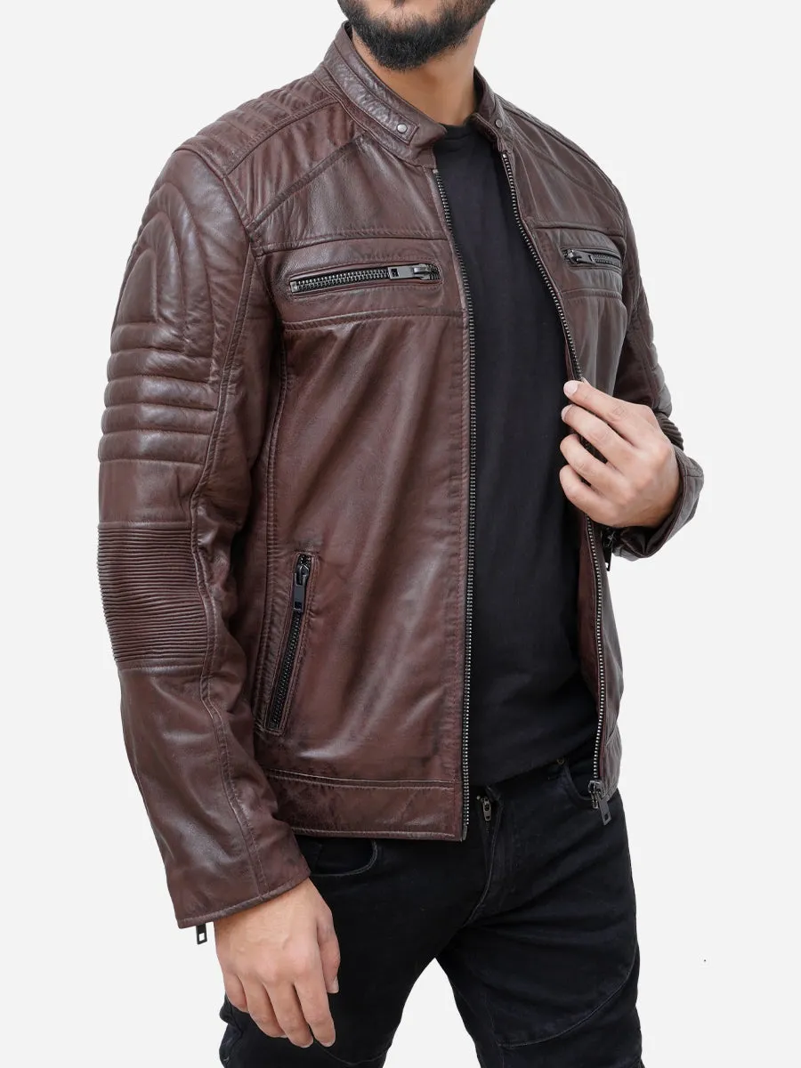 Matthew Brown Padded Leather Motorcycle Jacket