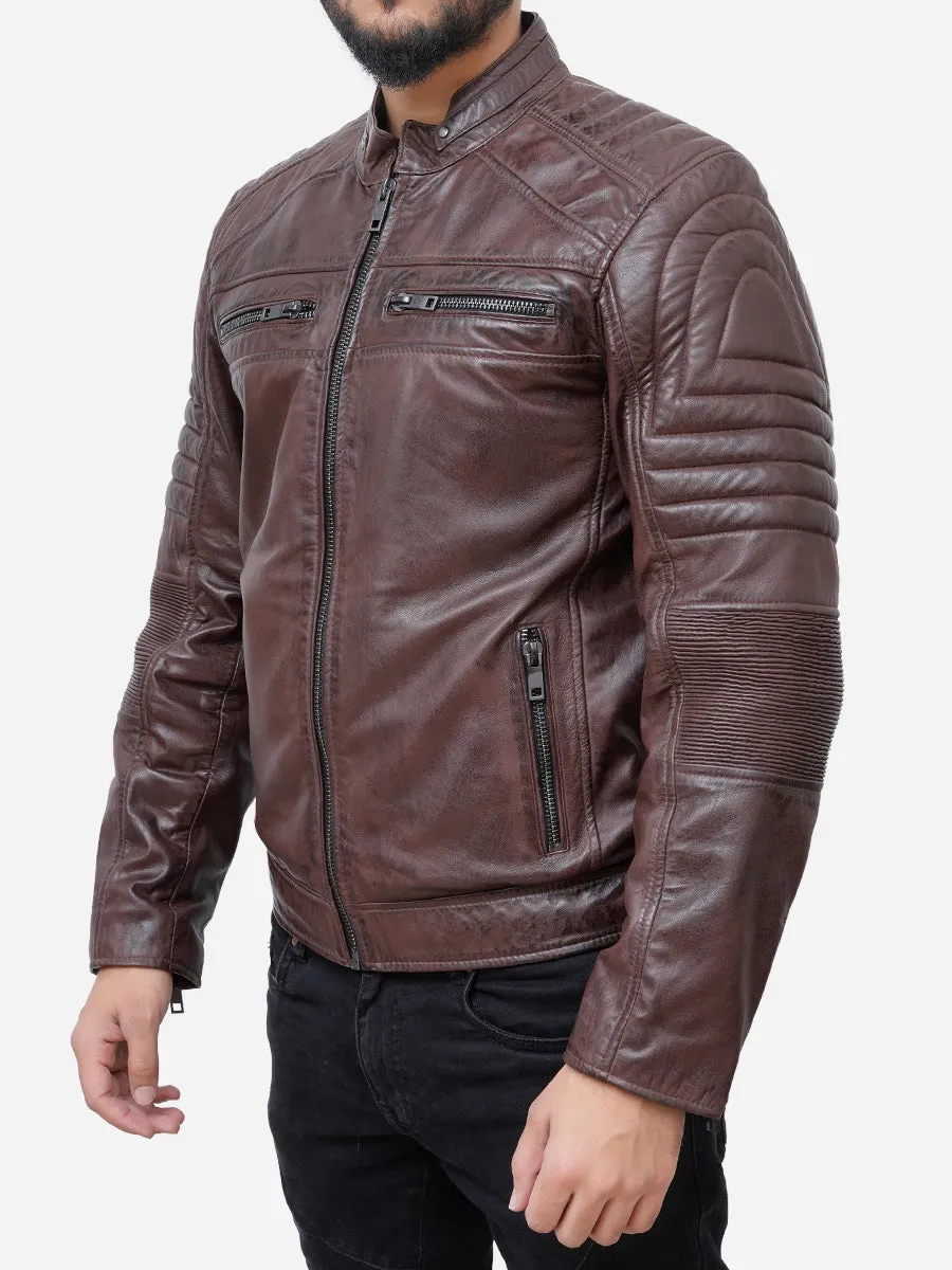 Matthew Brown Padded Leather Motorcycle Jacket