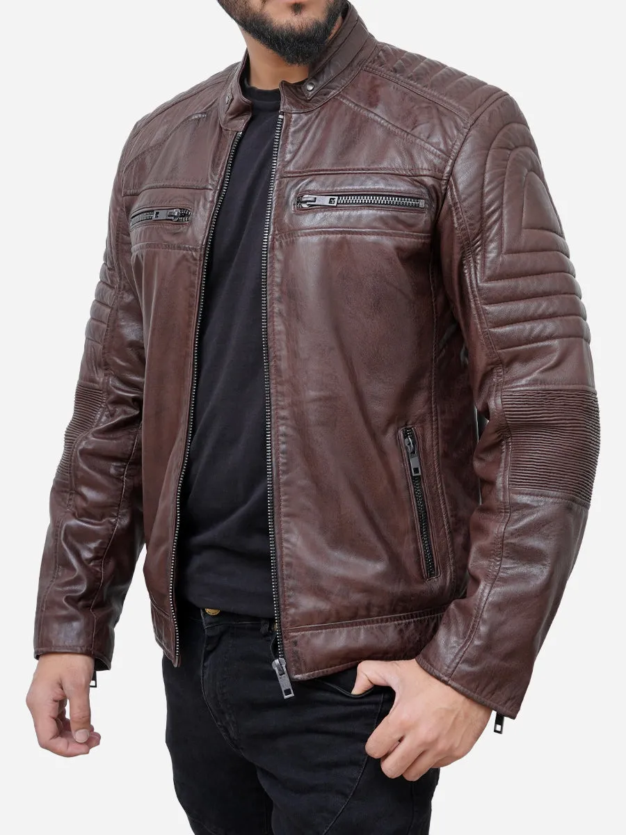 Matthew Brown Padded Leather Motorcycle Jacket