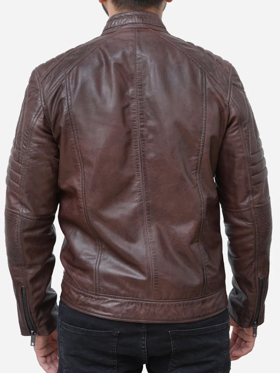 Matthew Brown Padded Leather Motorcycle Jacket