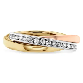 Memoire 18k Gold Tricolor Three-Row Channel set Diamond Rolling Ring