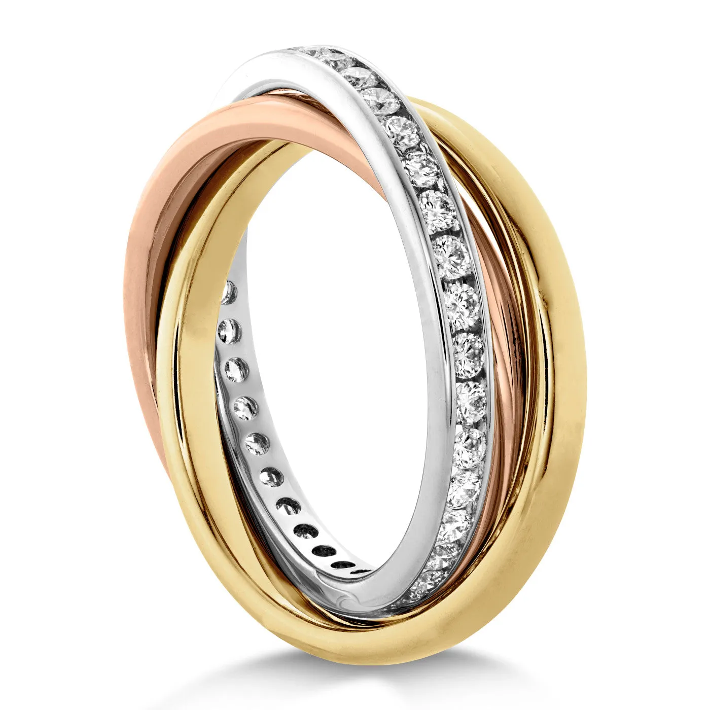 Memoire 18k Gold Tricolor Three-Row Channel set Diamond Rolling Ring