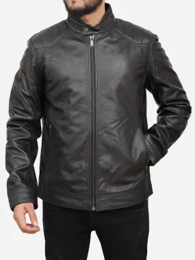 Men Casual Black Genuine Leather Jacket