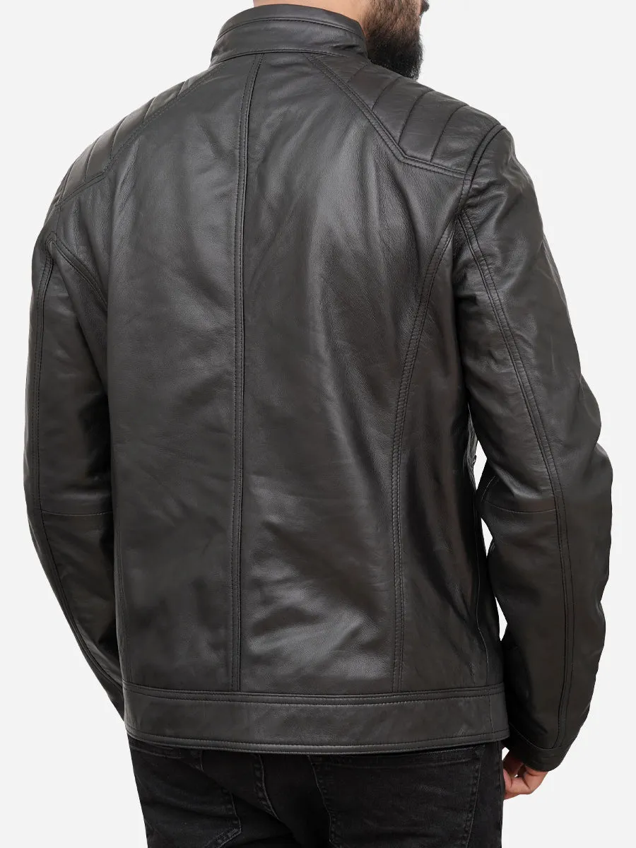 Men Casual Black Genuine Leather Jacket