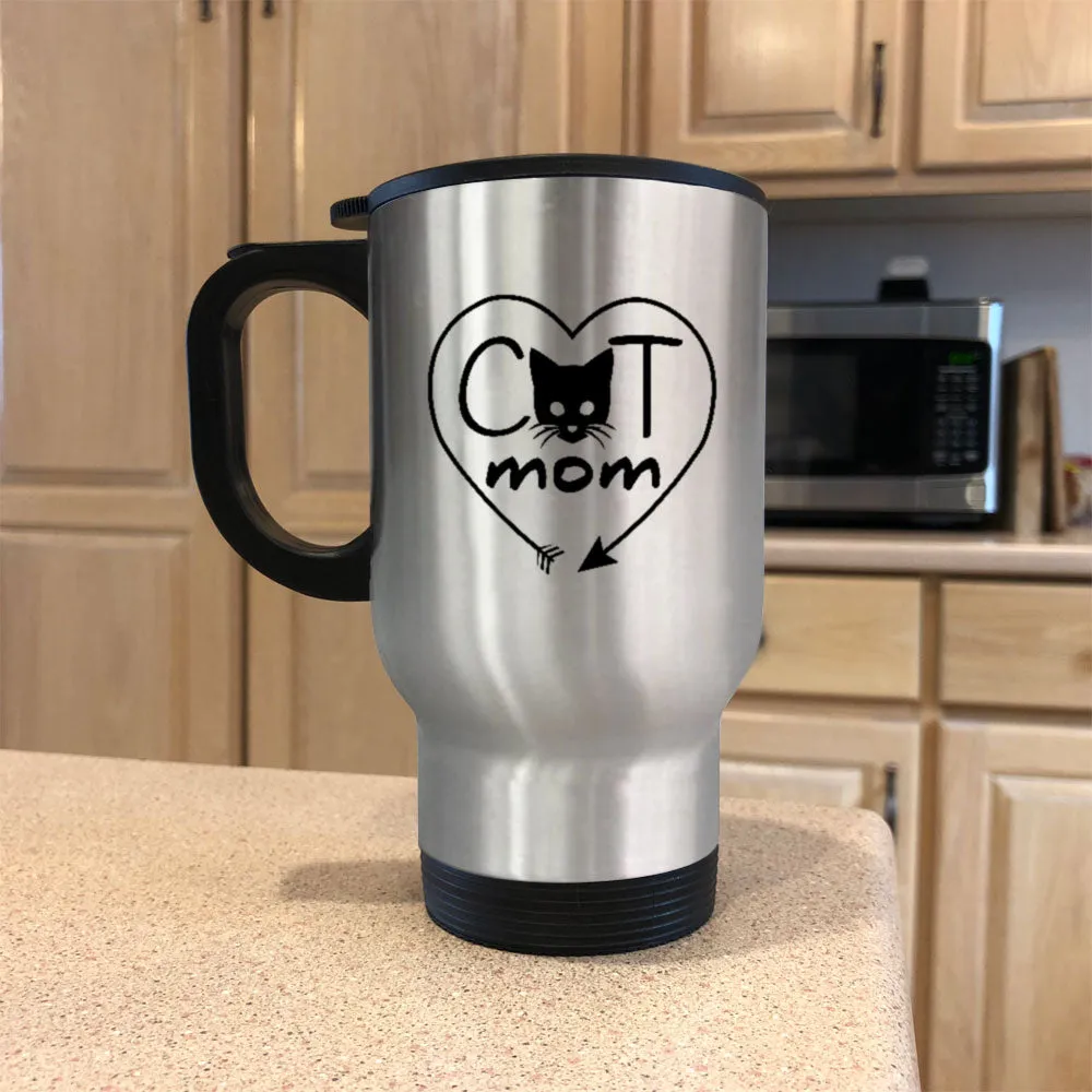 Metal Coffee and Tea Travel Mug Cat Mom Heart Arrow