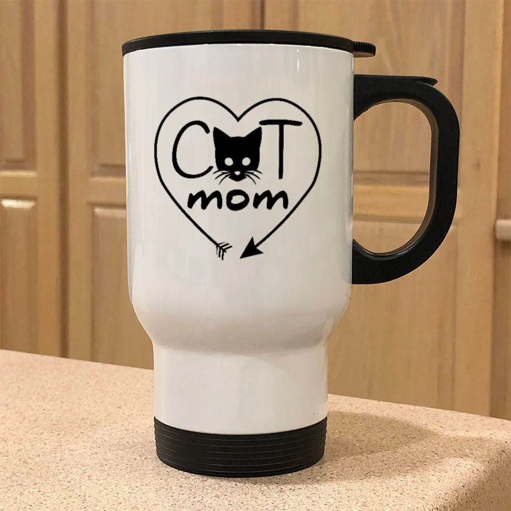 Metal Coffee and Tea Travel Mug Cat Mom Heart Arrow