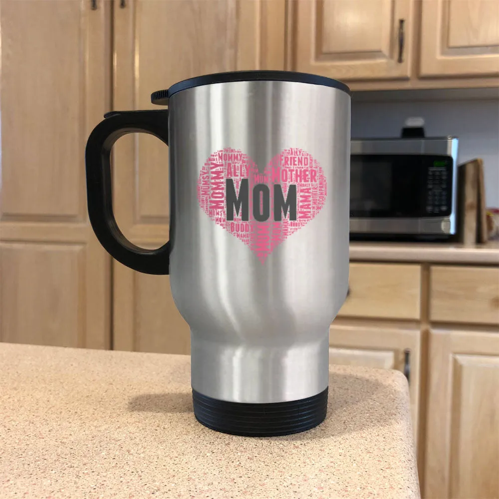 Mom Heart Metal Coffee and Tea Travel Mug