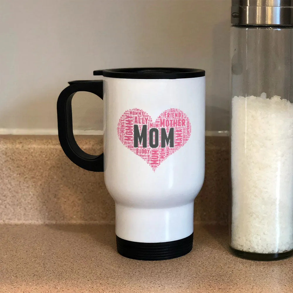 Mom Heart Metal Coffee and Tea Travel Mug