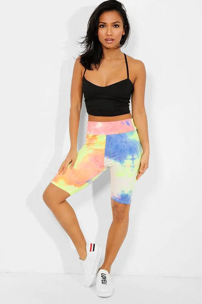 Neon Yellow Tie-Dye High Waisted Cycling Shorts