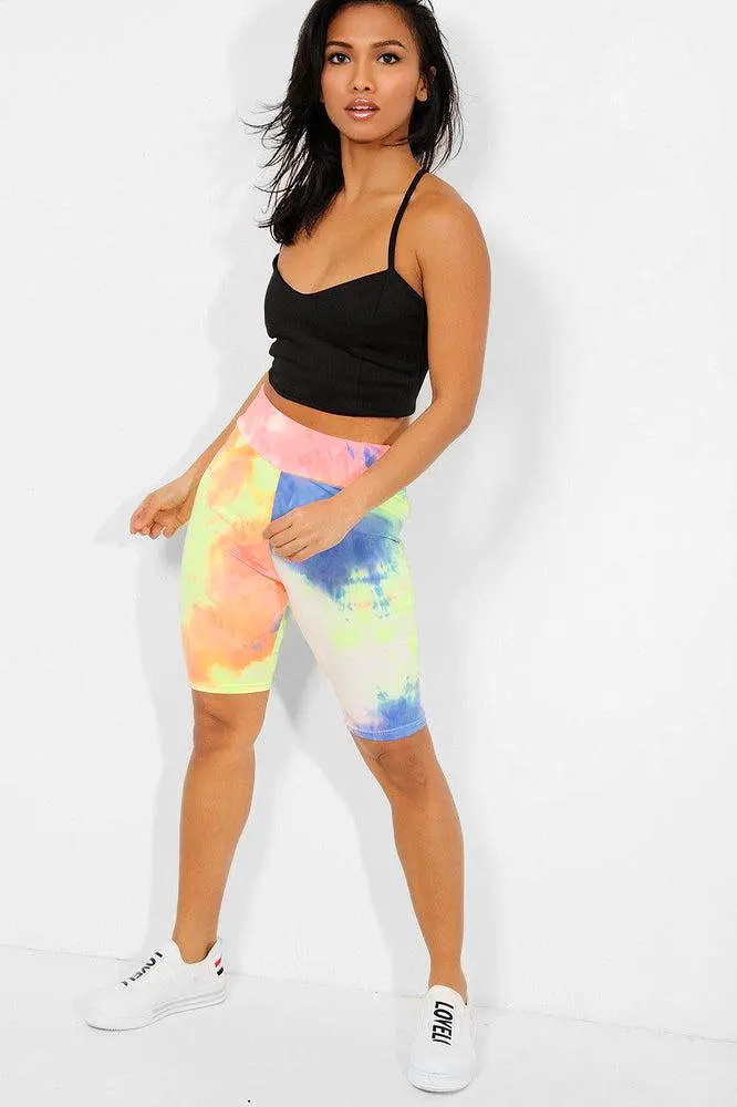 Neon Yellow Tie-Dye High Waisted Cycling Shorts