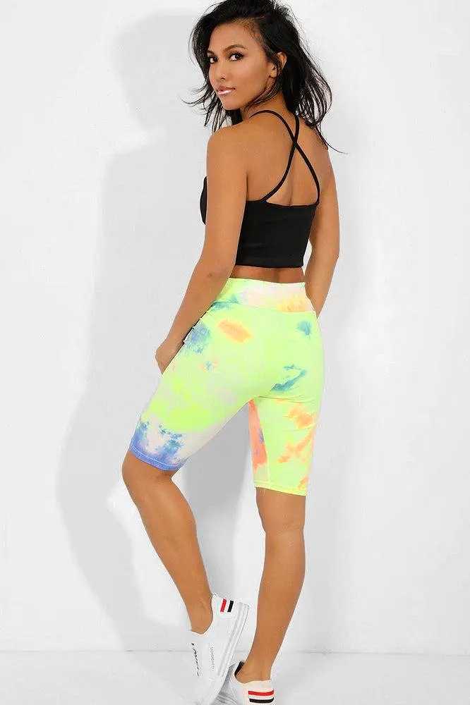 Neon Yellow Tie-Dye High Waisted Cycling Shorts