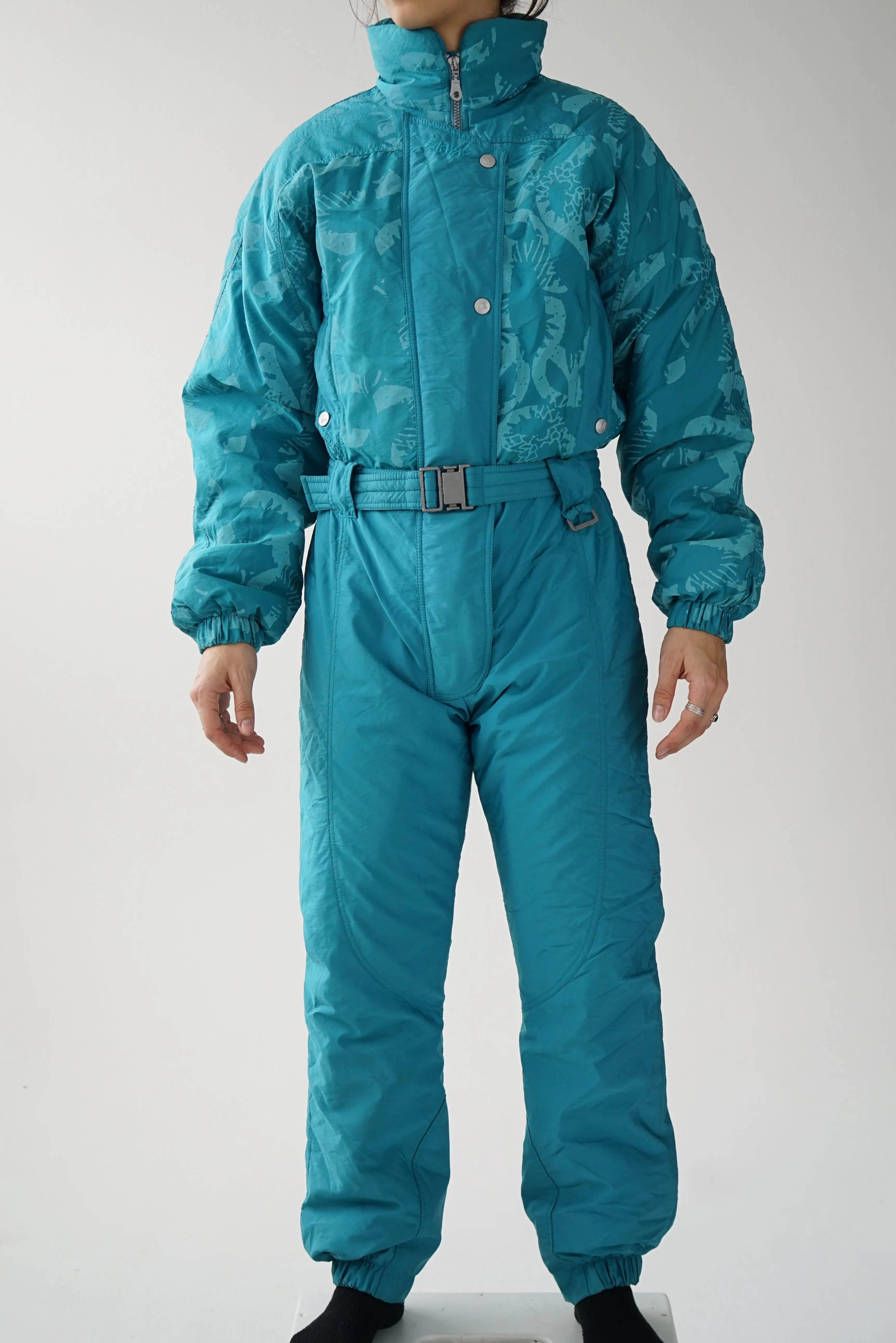 One piece vintage K-Way ski suit, snow suit turquoise taille 42 (M)