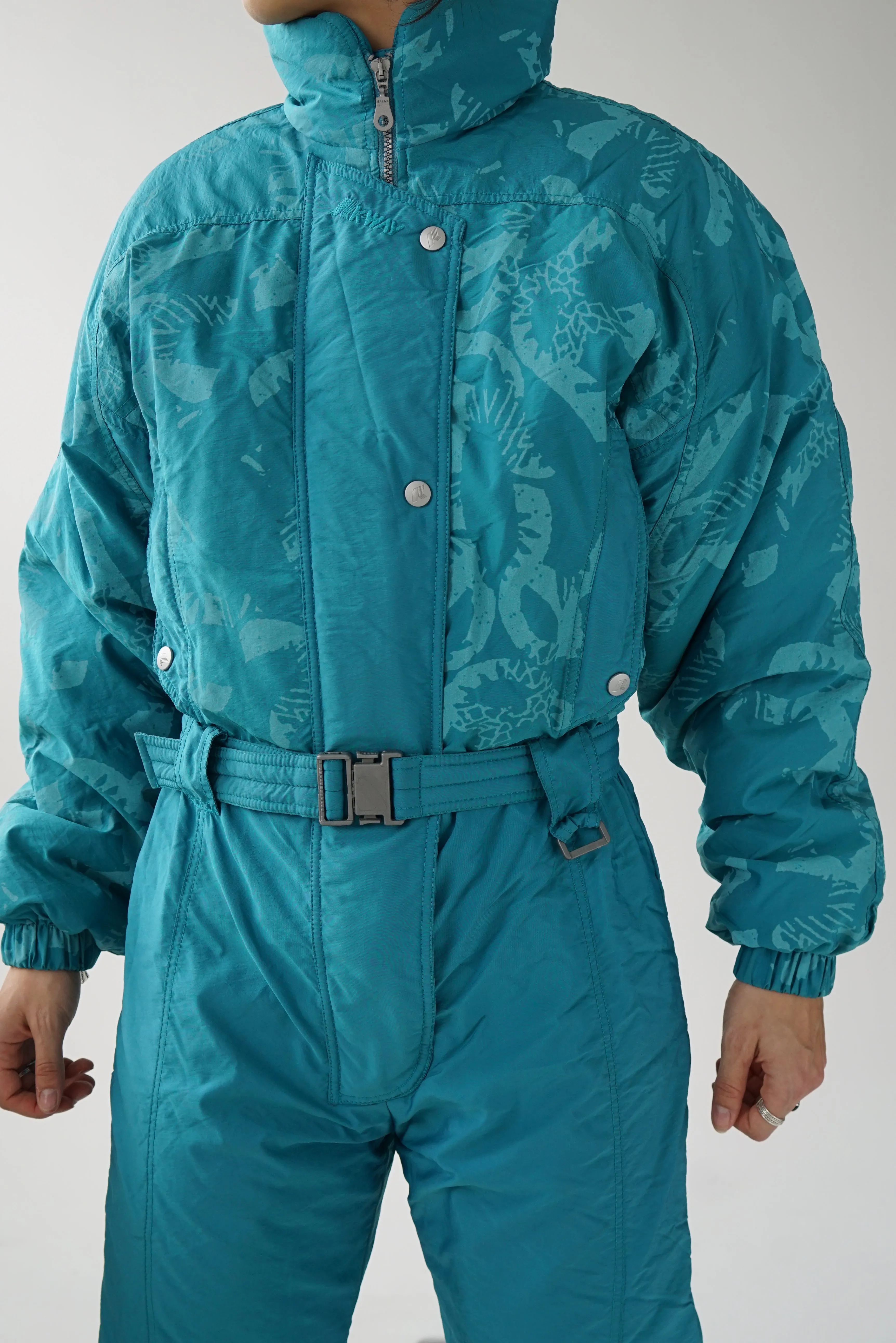 One piece vintage K-Way ski suit, snow suit turquoise taille 42 (M)